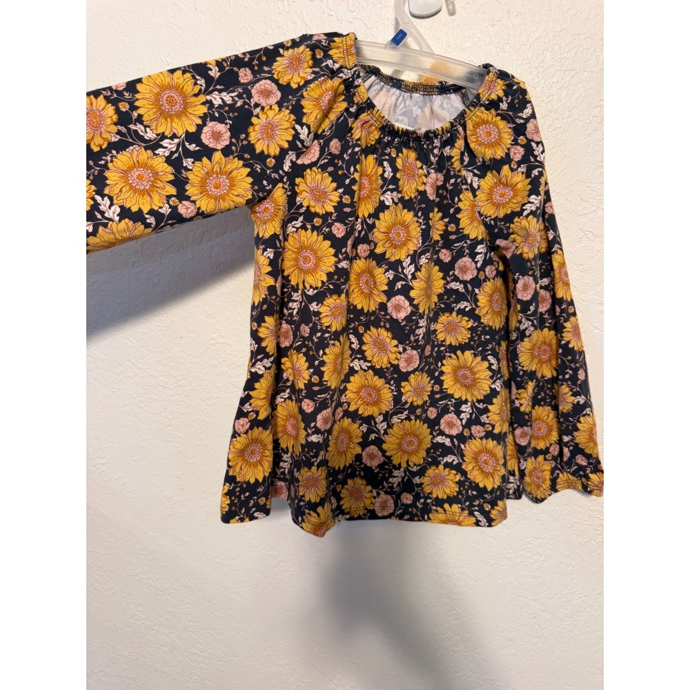 Rachel Zoe Toddler Girls 3T Sunflower Floral Long Sleeve Bow Back Top Navy
